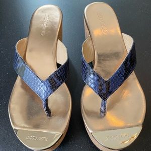 JIMMY CHOO blue snakeskin wedges